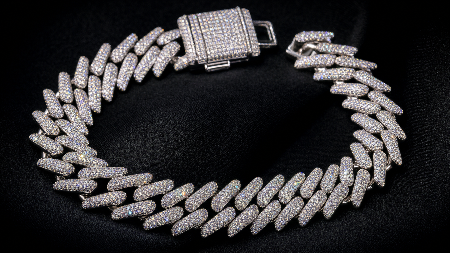 VVS1 Moissanite Spiked Cuban Bracelet - Silver