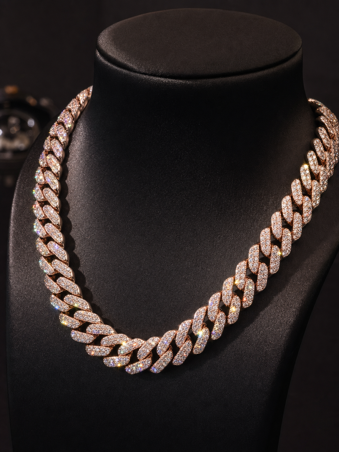 VVS1 Moissanite Cuban Link Chain - Rose Gold