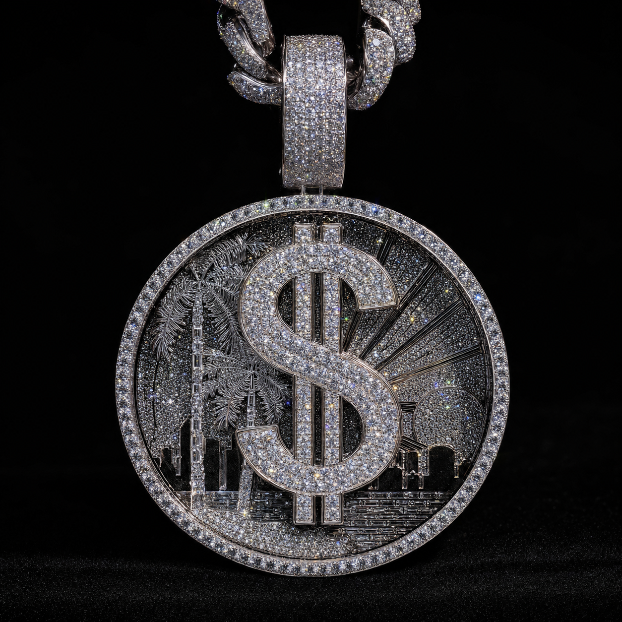 VVS1 Moissanite Dollar Sign Medallion - Silver
