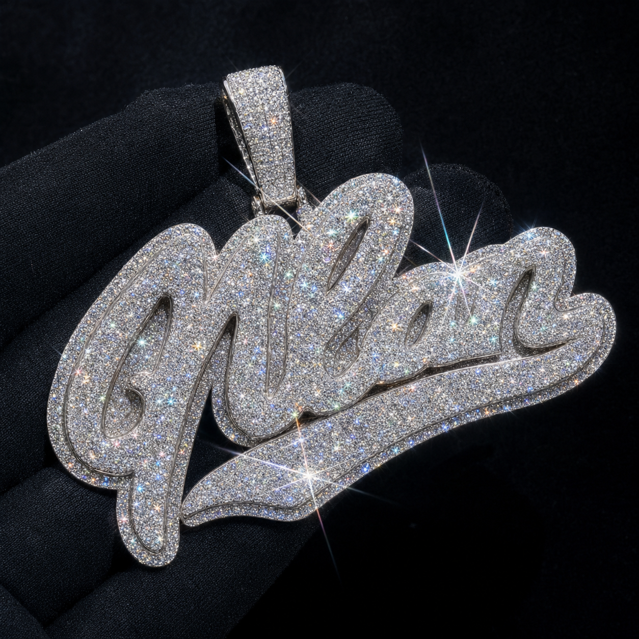 VVS1 Moissanite Custom Cursive Logo Pendant - Silver