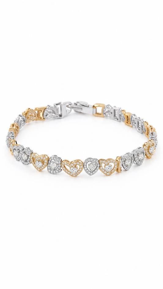 VVS1 Moissanite Two-Tone Heart Bracelet