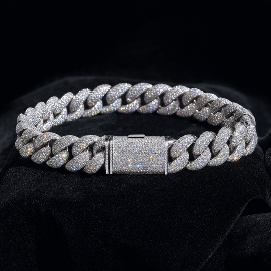 VVS1 Moissanite Cuban Bracelet 12mm - Silver