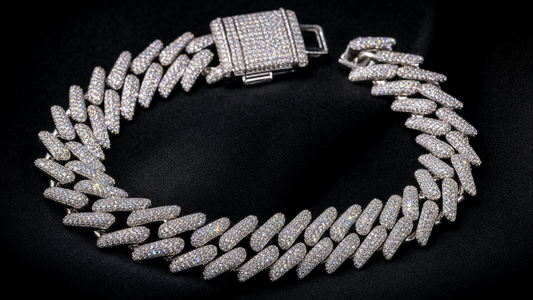 VVS1 Moissanite Spiked Cuban Bracelet - Silver