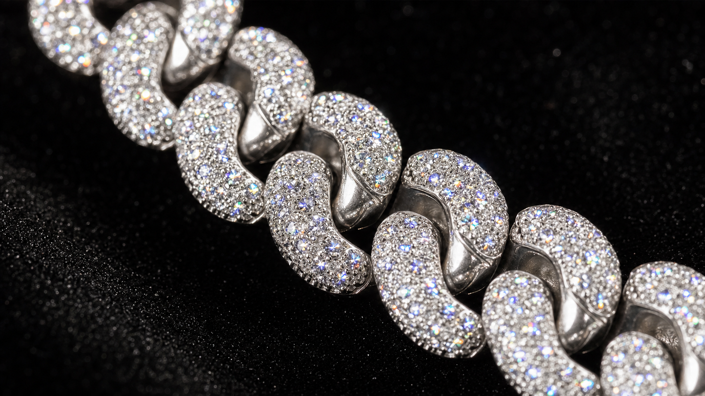 VVS1 Moissanite Prong Cuban Chain - Silver