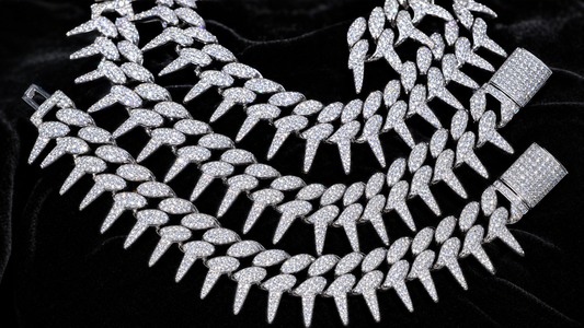 VVS1 Moissanite Spiked Cuban Chain - Silver