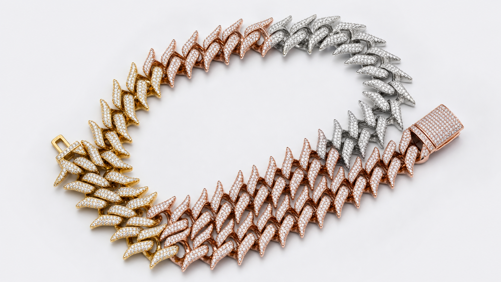 VVS1 Moissanite Spiked Cuban Chain - Two-Tone