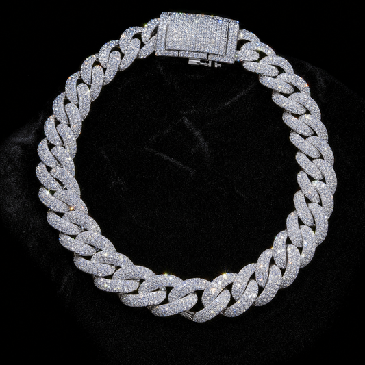 VVS1 Moissanite Cuban Link Chain 12mm - Silver