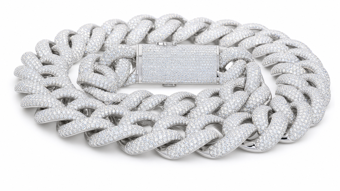 VVS1 Moissanite Cuban Link Chain 18mm - Silver