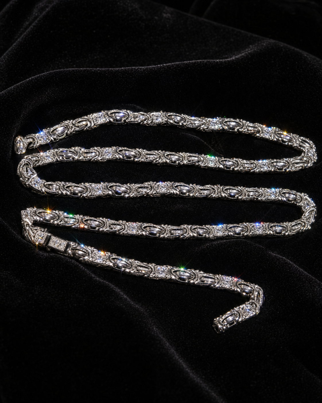 VVS1 Moissanite Byzantine Chain - Silver