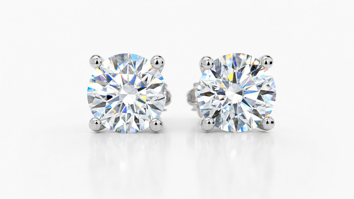 VVS1 Moissanite Round Stud Earrings - Silver