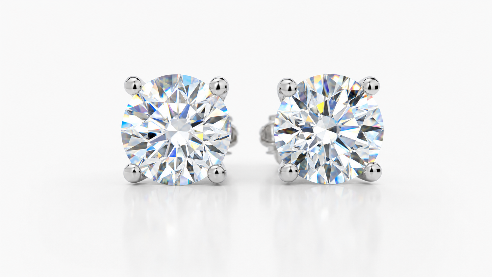 VVS1 Moissanite Round Stud Earrings - Silver