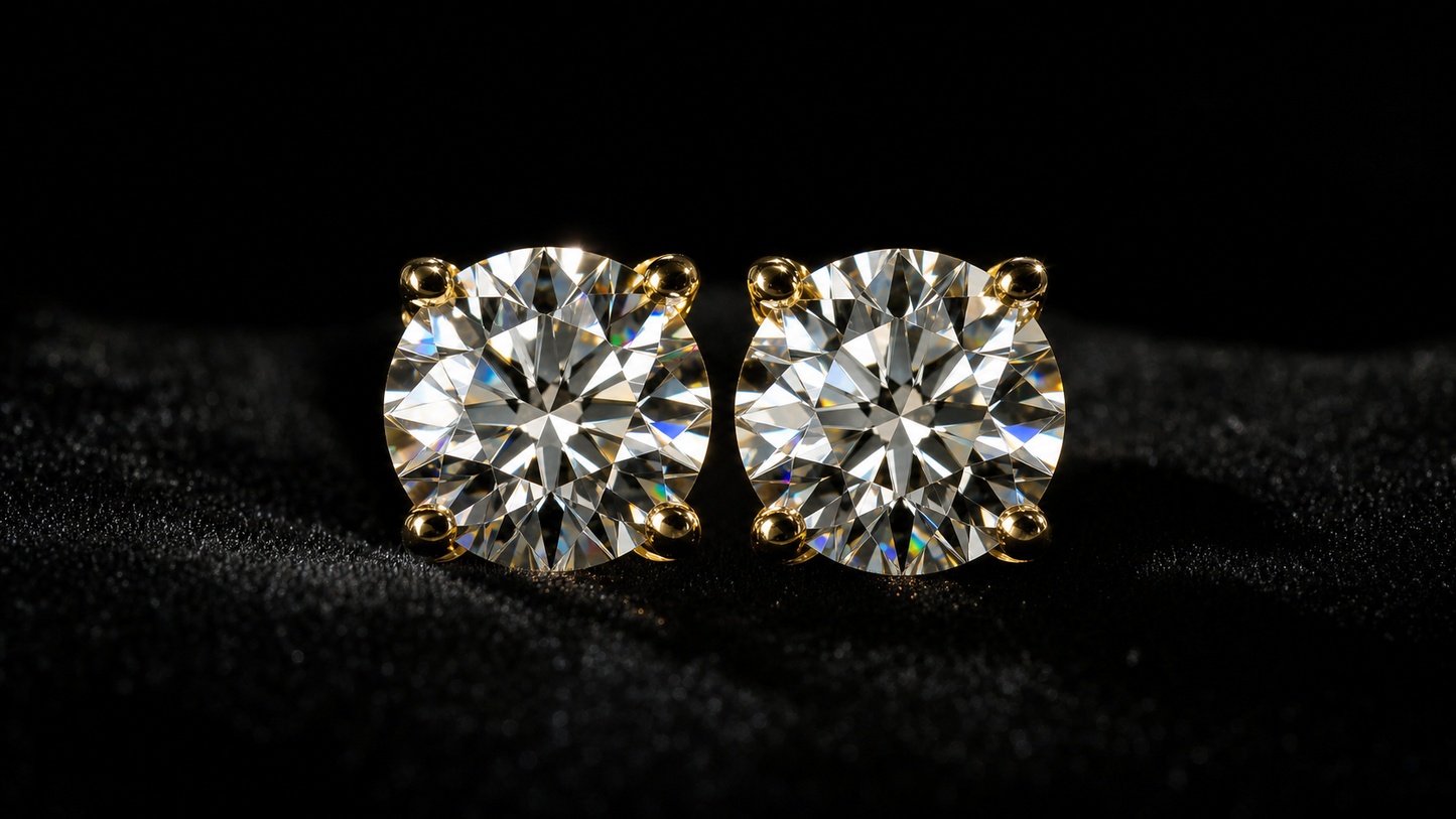 VVS1 Moissanite Round Stud Earrings - Gold