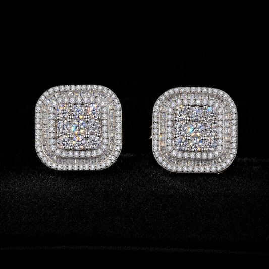 VVS1 Moissanite Square Cluster Studs - Silver
