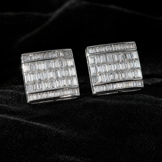 VVS1 Moissanite Baguette Stud Earrings - Silver