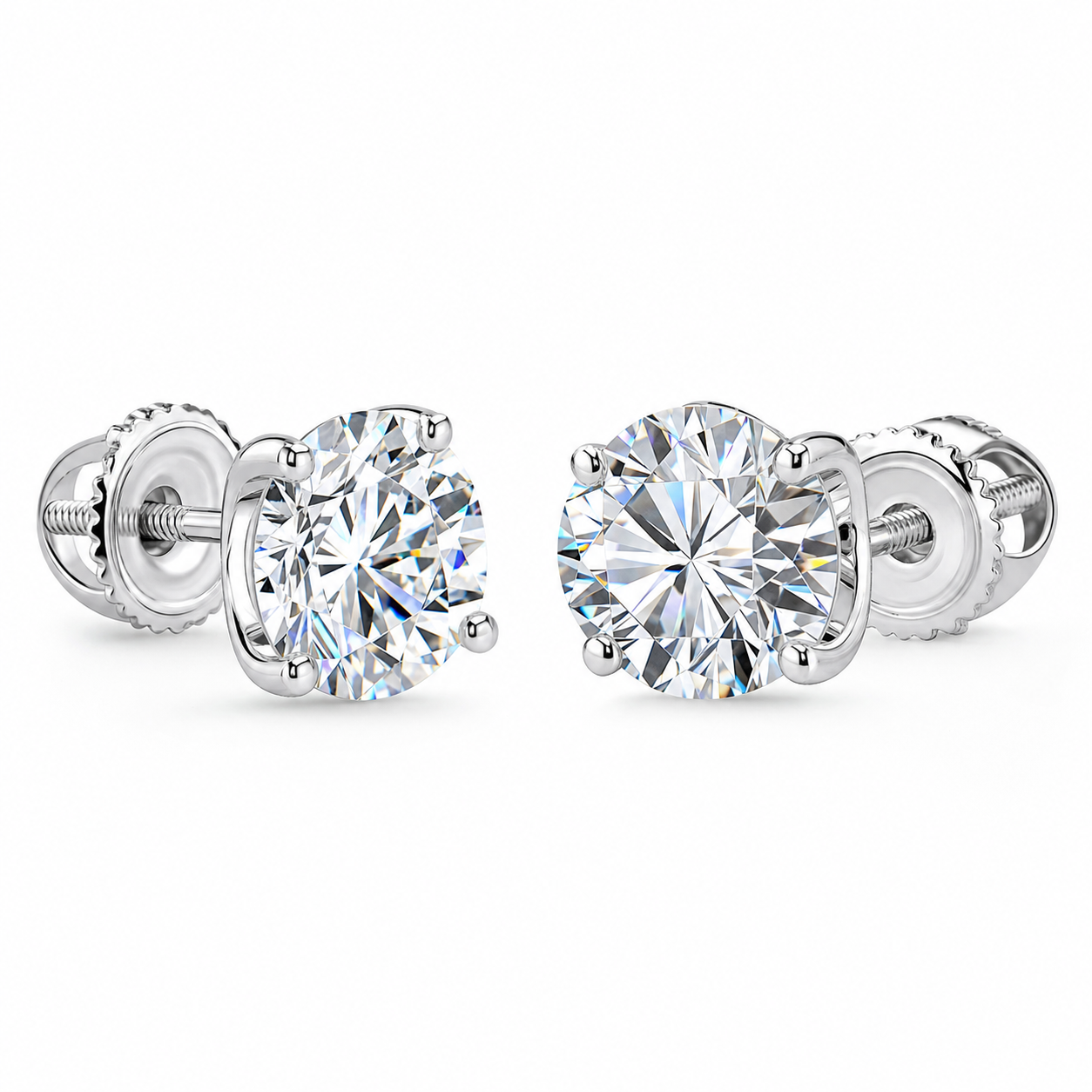 VVS1 Moissanite Screw-Back Studs 6mm - Silver