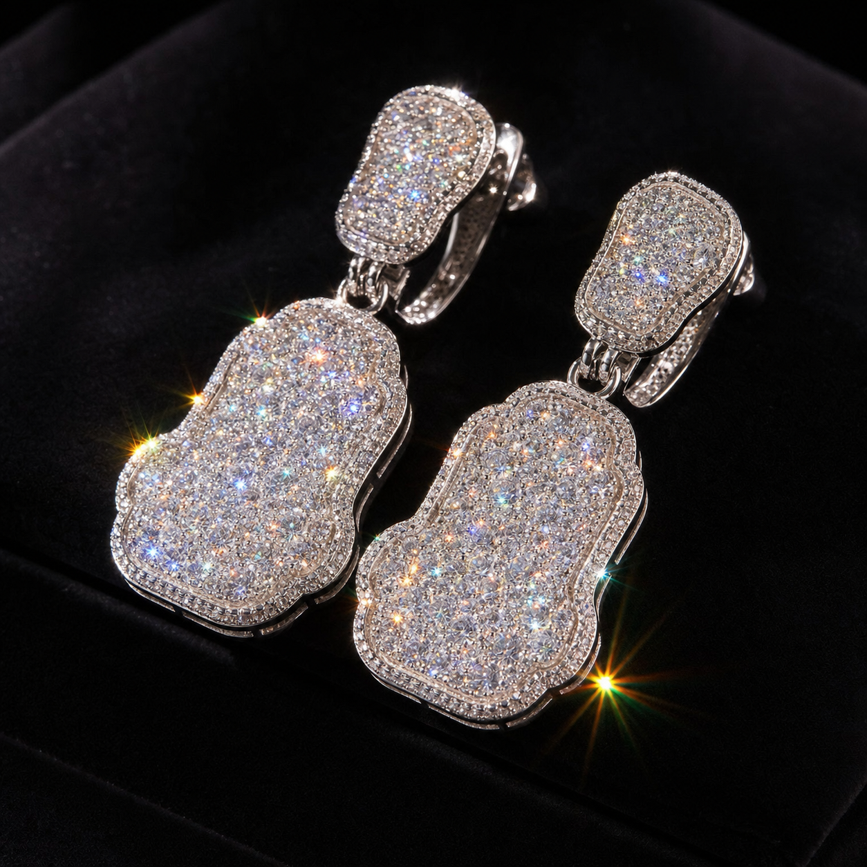 VVS1 Moissanite Cluster Drop Earrings - Silver