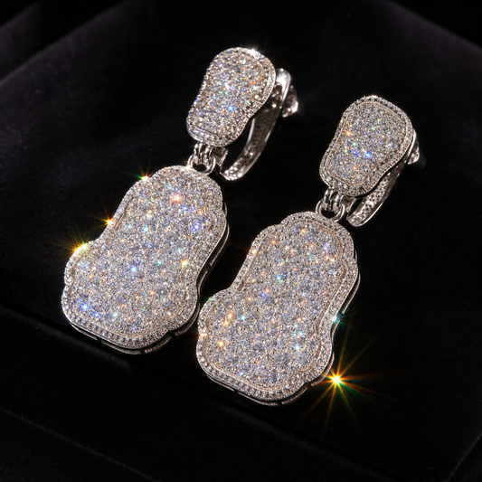 VVS1 Moissanite Cluster Drop Earrings - Silver