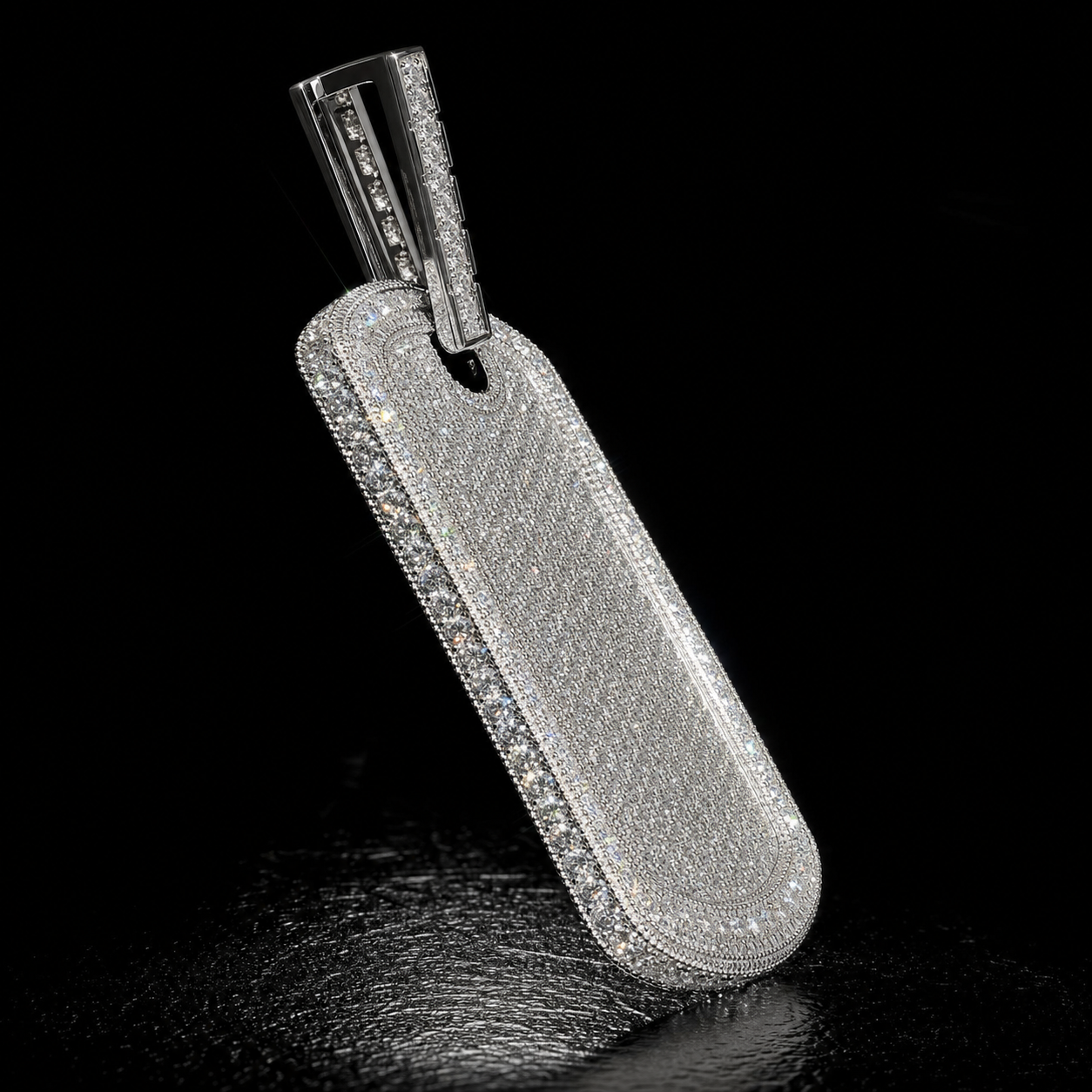 VVS1 Moissanite Dog Tag Pendant - Silver