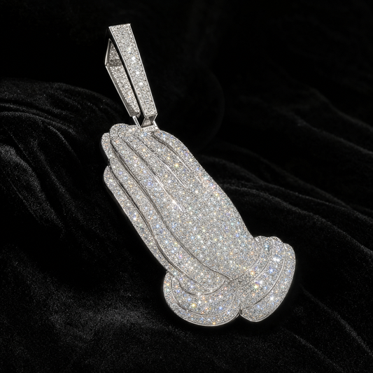 VVS1 Moissanite Praying Hands Pendant - Silver
