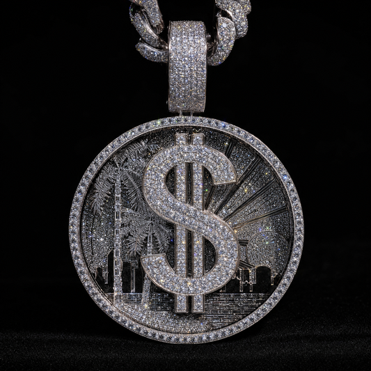 VVS1 Moissanite Dollar Sign Medallion - Silver