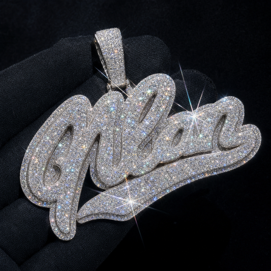 VVS1 Moissanite Custom Cursive Logo Pendant - Silver