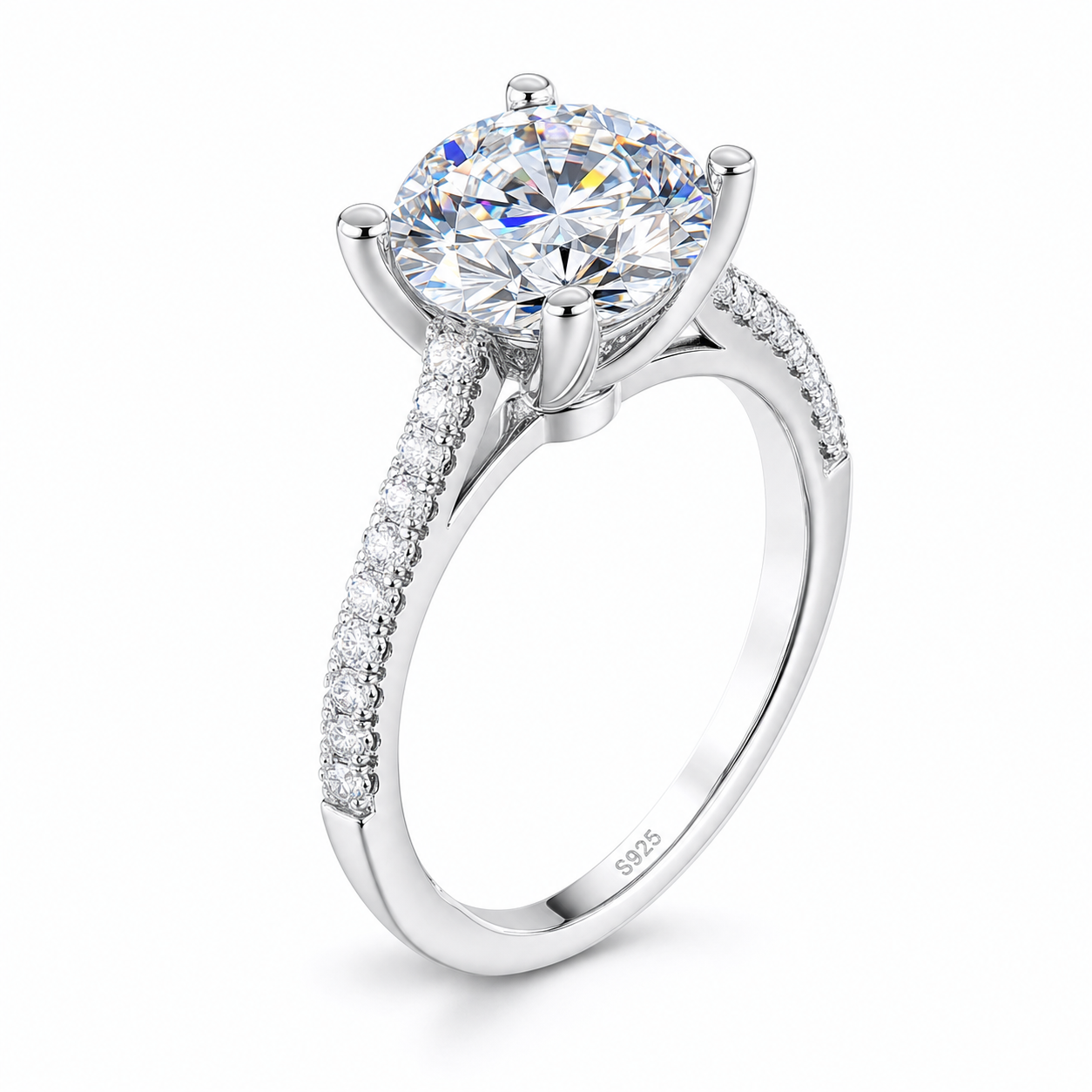 VVS1 Moissanite Round Solitaire Ring - Silver