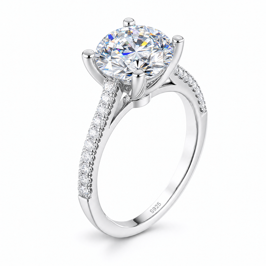 VVS1 Moissanite Round Solitaire Ring - Silver