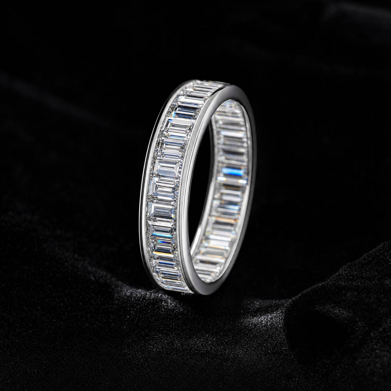 VVS1 Moissanite Baguette Band Ring - Silver