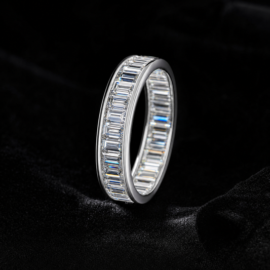 VVS1 Moissanite Baguette Band Ring - Silver