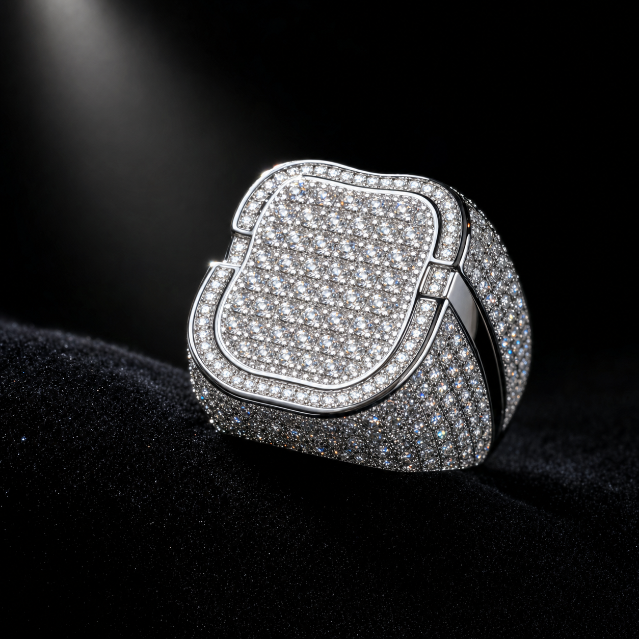 VVS1 Moissanite Men's Square Iced Ring - Silver