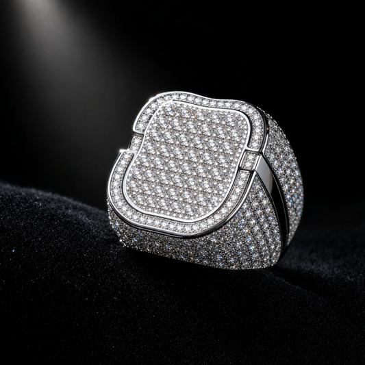 VVS1 Moissanite Men's Square Iced Ring - Silver