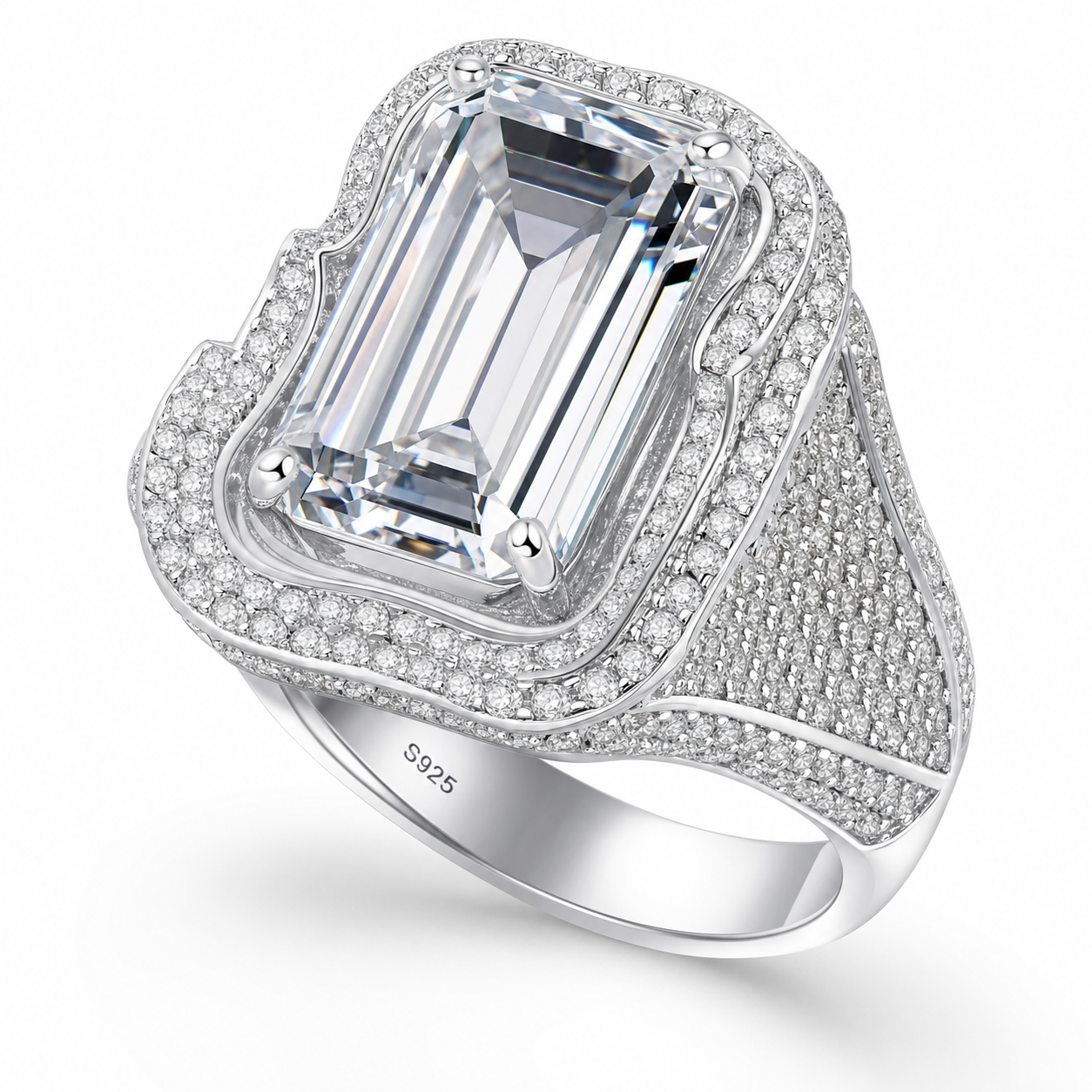 VVS1 Moissanite Emerald Cut Ring - Silver