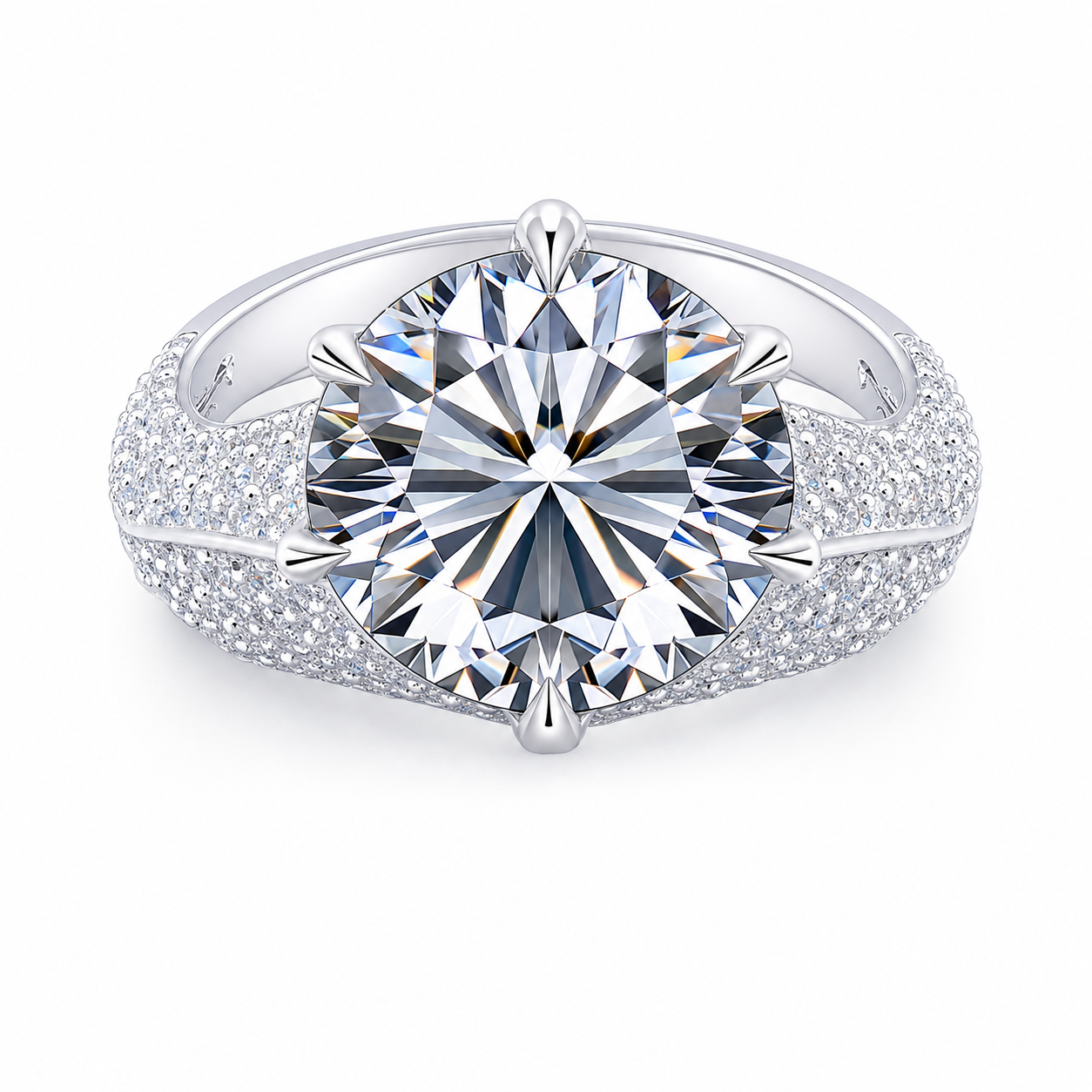 VVS1 Moissanite Crown Solitaire Ring - Silver