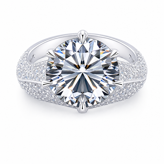 VVS1 Moissanite Crown Solitaire Ring - Silver