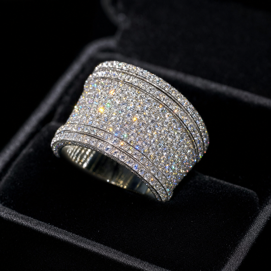 VVS1 Moissanite Two-Row Band - Silver
