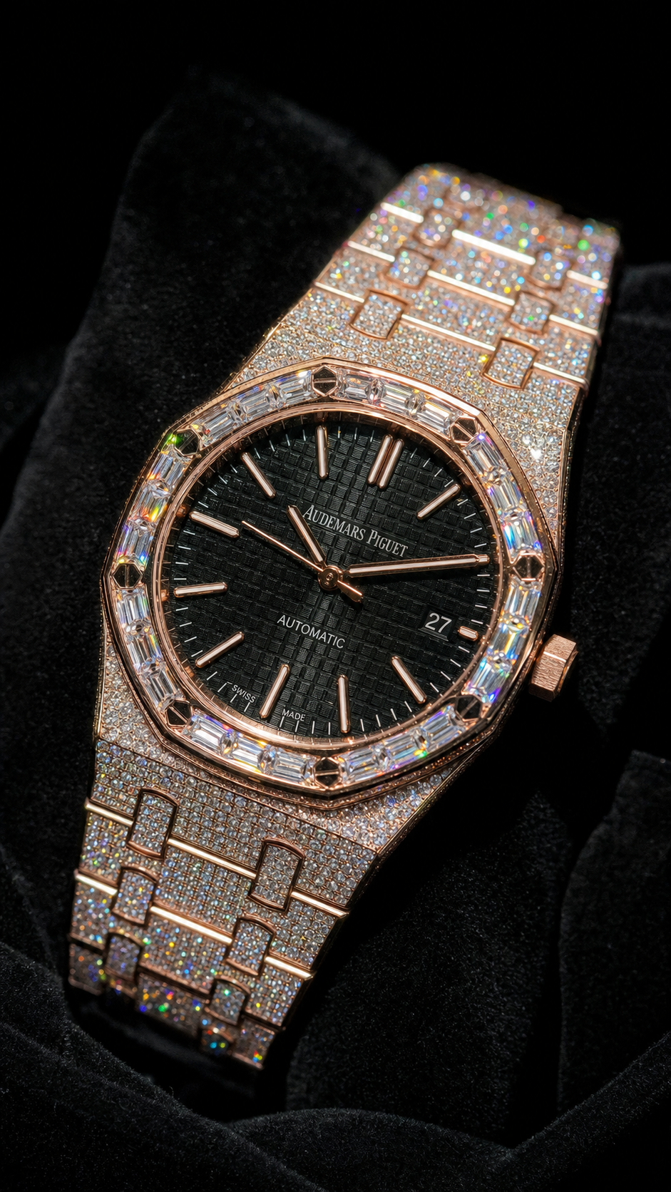 Super Clone Moissanite Royal Oak - Rose Gold / Black Dial