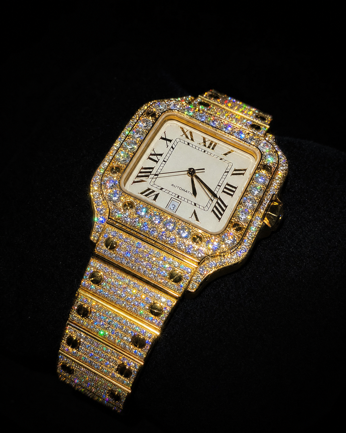 Super Clone Moissanite Cartier Santos - Gold