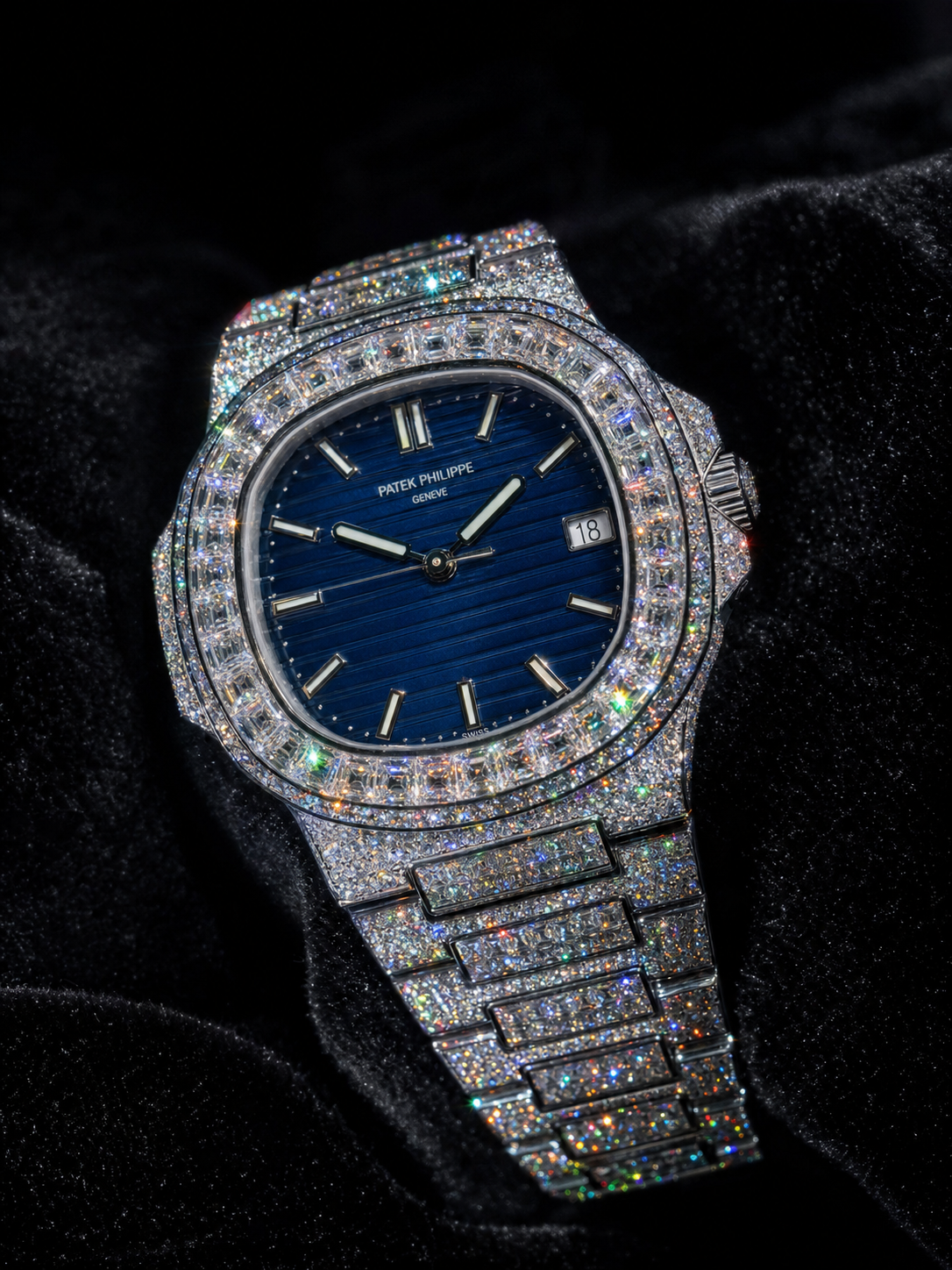 Super Clone Moissanite Patek Nautilus - Steel / Blue