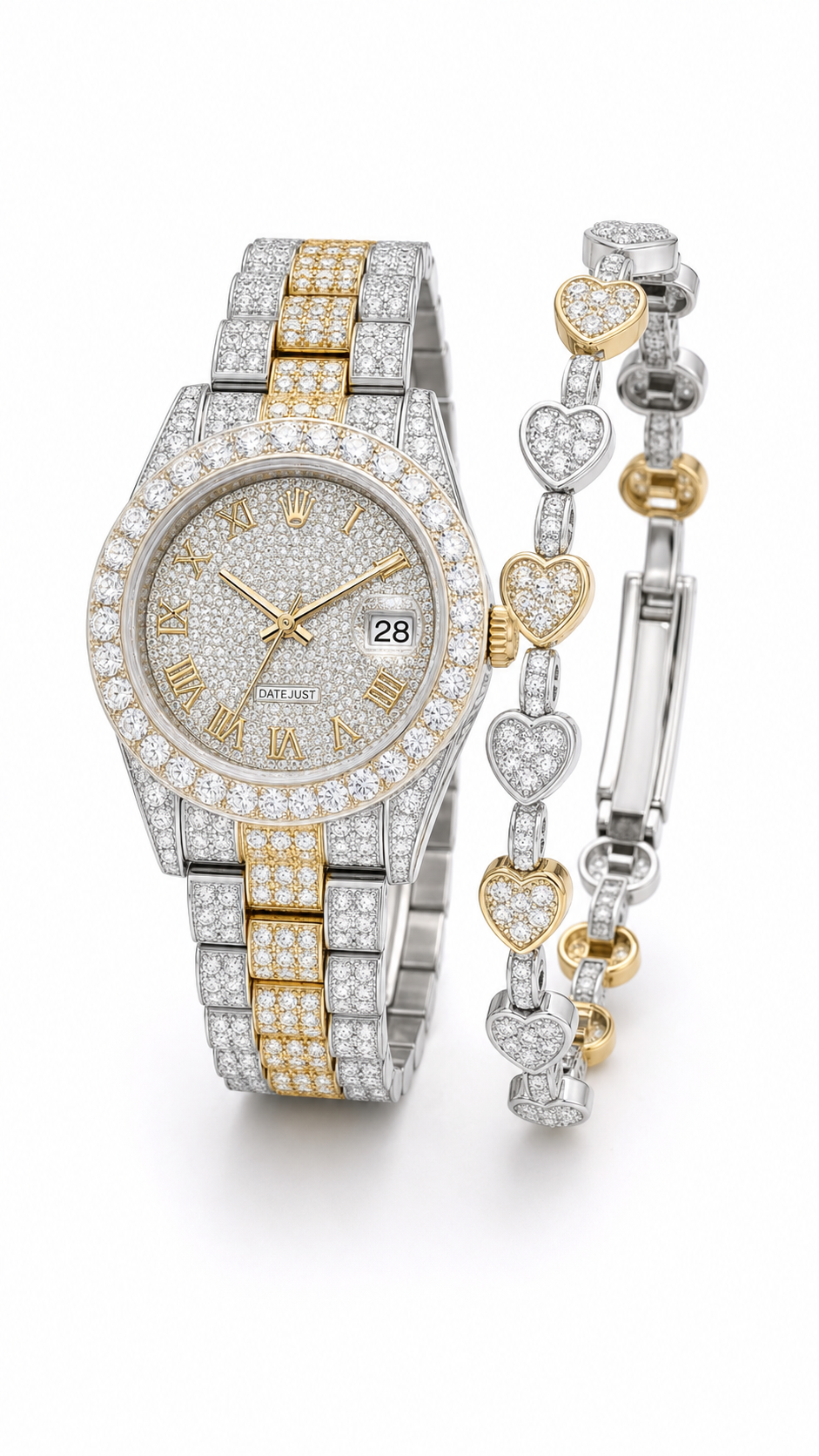 VVS1 Moissanite Women's Watch + Bracelet Set - Two-Tone
