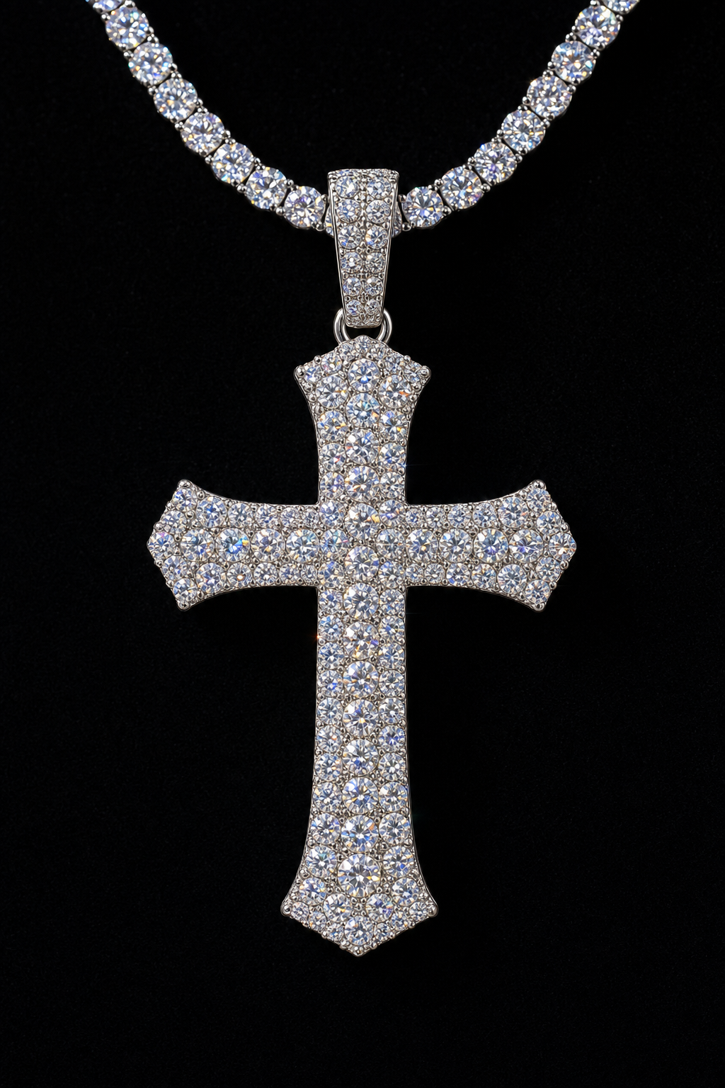 VVS Lab Moissanite Iced Cross Pendant – Front View