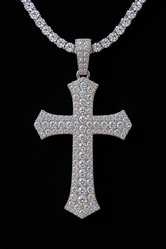 VVS Lab Moissanite Iced Cross Pendant – Front View