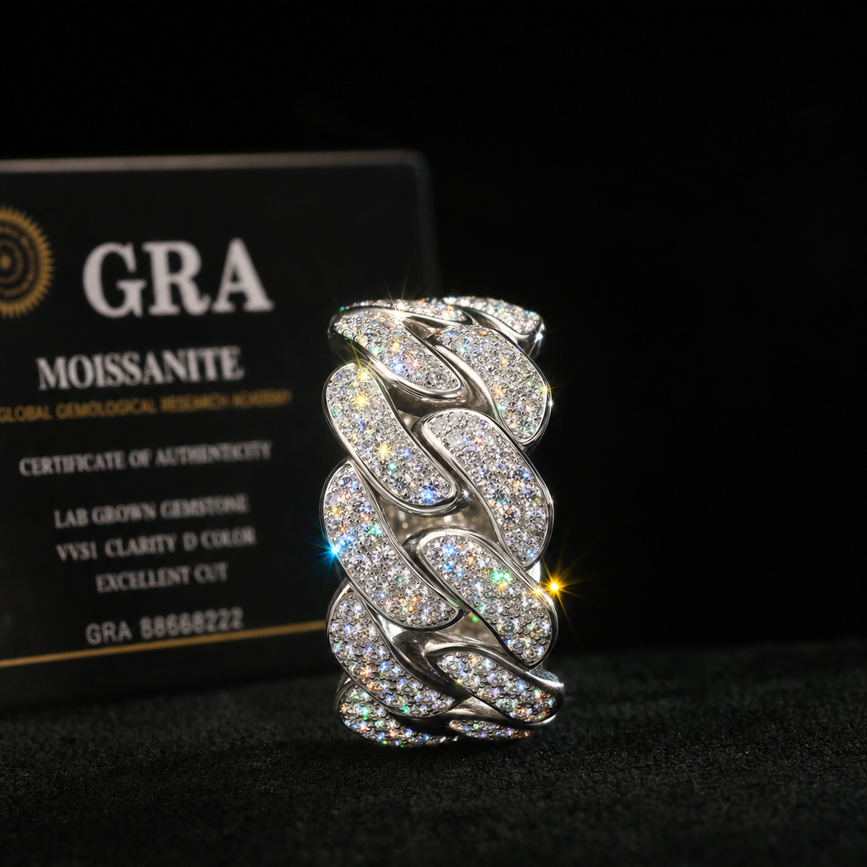 VVS Lab Moissanite Cuban Ring – Front View