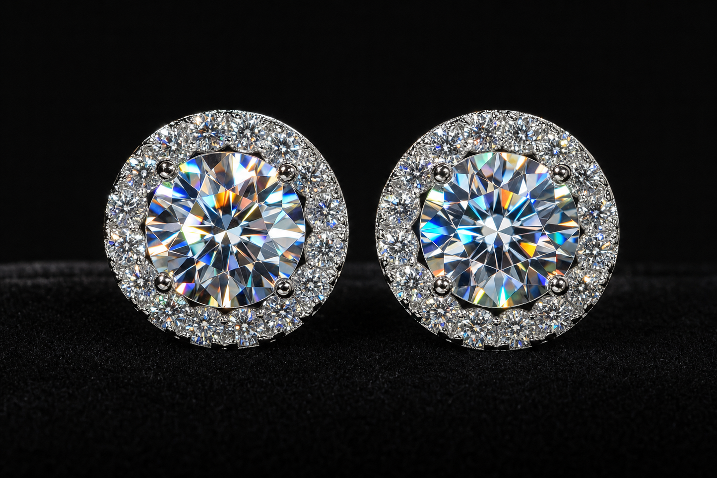 VVS Moissanite Halo Earrings – Front View