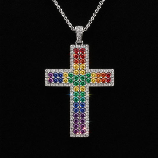 Rainbow CZ Cross Pendant – Front View